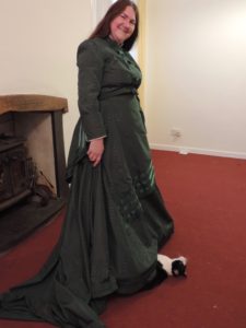 woman in long green dress